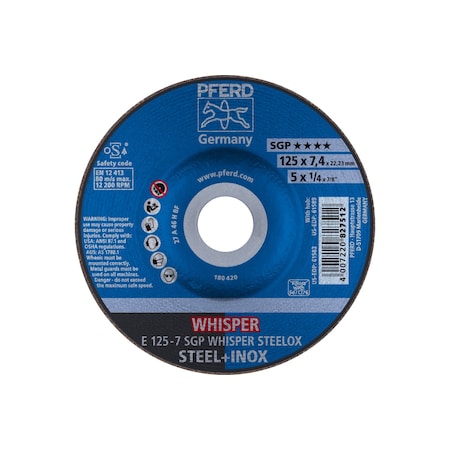 Pferd 5" x 1/4 Grinding Wheel, 7/8" A.H. - SGP WHISPER STEELOX - Type 27 61583